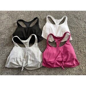 Alo Yoga Sports Bra Set Womens Size S Ribbed Racerback Crop Front Knot